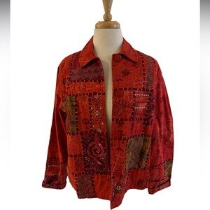 Cottage Core Red Coldwater Creek Patchwork Pattern Jacket-Size Medium